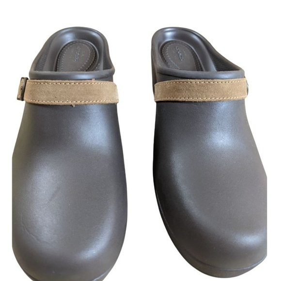 Crocs Dual Comfort Sarah Clog Mule Brown Chocolate Platform Heel - Size 9 - Picture 6 of 10